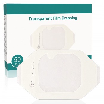 Transparent Film Dressing, 4''x4.7'' Waterproof Wound Cover Bandage, Clear Adhesive Bandages for IV Shield, Tattoo Aftercare, Shower Protector (50 Pcs)