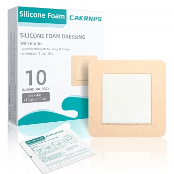 Silicone Foam Dressing with Adhesive Border, 4“ x 4” Waterproof Wound Dressing Bandage,Silicone Foam Pad, Large Waterproof Bandages, Self Adhesive Wound Care and Dressings,5 Packs, FSA HSA Eligible